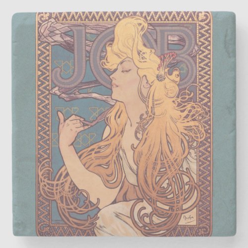 Alfonse Mucha Job Art Nouveau woman Stone Coaster