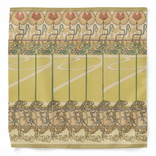 Alfonse Mucha Poppies Art Nouveau Floral Wallpaper Bandana (Front)