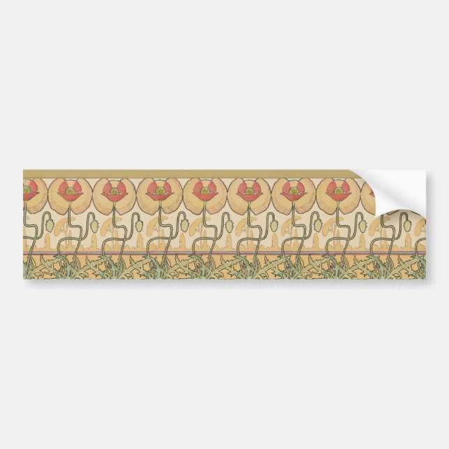 Alfonse Mucha Poppies Art Nouveau Floral Wallpaper Bumper Sticker (Front)