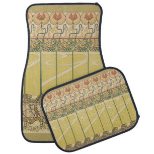 Alfonse Mucha Poppies Art Nouveau Floral Wallpaper Car Floor Mat