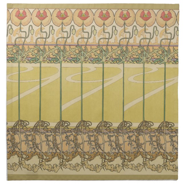 Alfonse Mucha Poppies Art Nouveau Floral Wallpaper Cloth Napkin (Front)