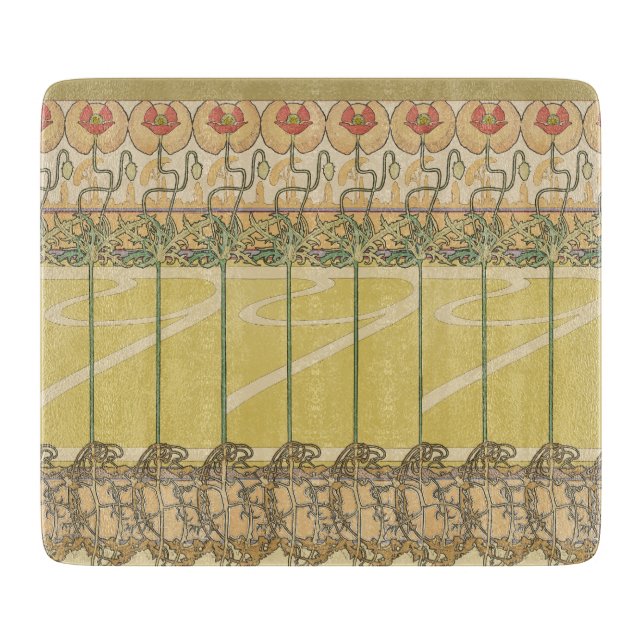 Alfonse Mucha Poppies Art Nouveau Floral Wallpaper Cutting Board (Front)