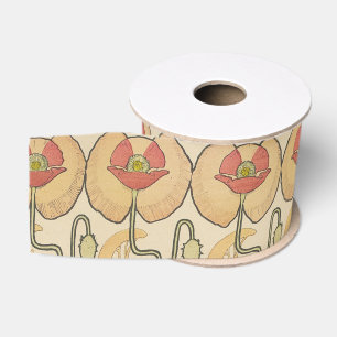 Alfonse Mucha Poppies Art Nouveau Floral Wallpaper Grosgrain Ribbon