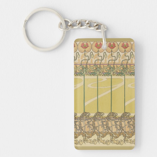 Alfonse Mucha Poppies Art Nouveau Floral Wallpaper Keychain (Front)