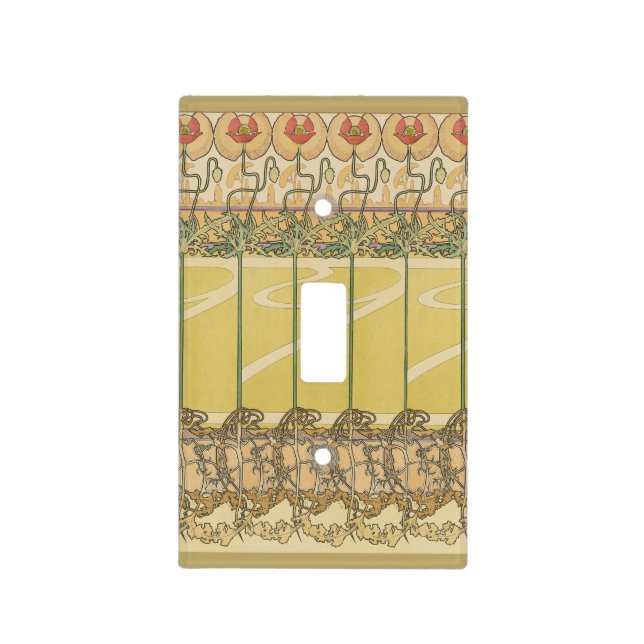 Alfonse Mucha Poppies Art Nouveau Floral Wallpaper Light Switch Cover (Front)