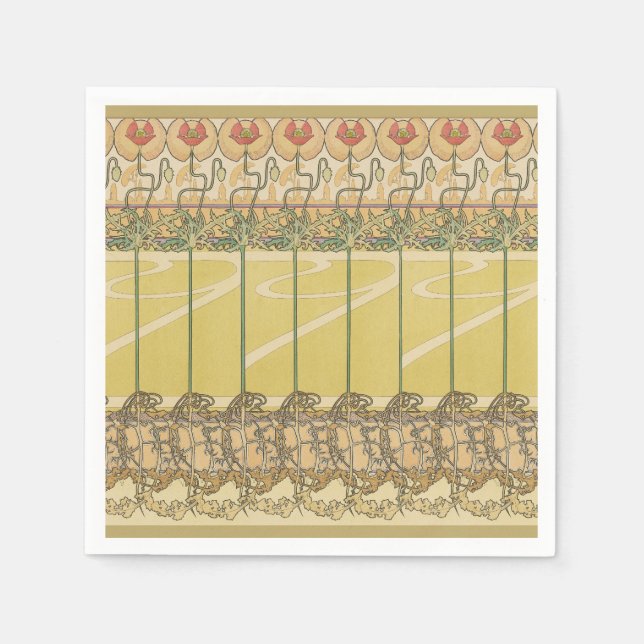Alfonse Mucha Poppies Art Nouveau Floral Wallpaper Napkins (Front)