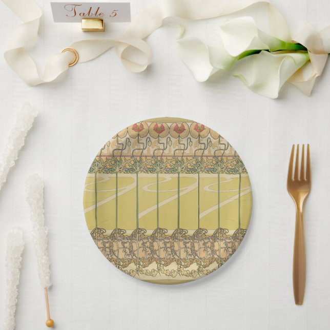Alfonse Mucha Poppies Art Nouveau Floral Wallpaper Paper Plates (Wedding)