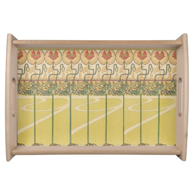 Alfonse Mucha Poppies Art Nouveau Floral Wallpaper Serving Tray (Front)