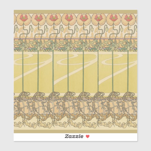 Alfonse Mucha Poppies Art Nouveau Floral Wallpaper Sticker (Sheet)