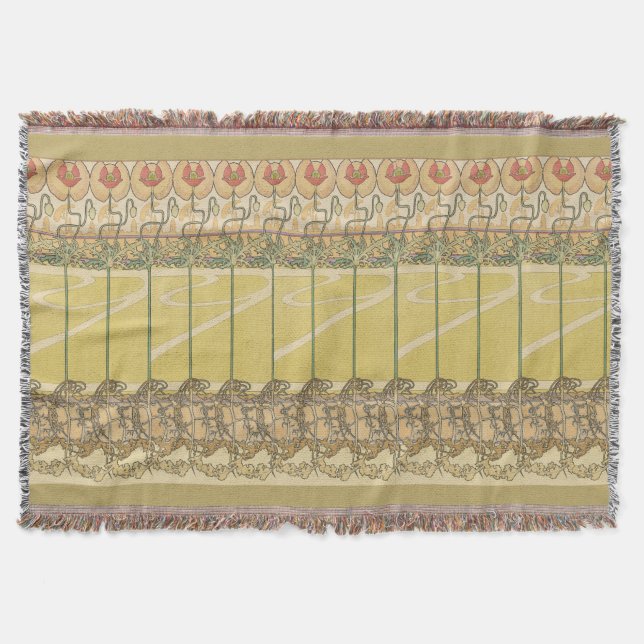 Alfonse Mucha Poppies Art Nouveau Floral Wallpaper Throw Blanket (Front)