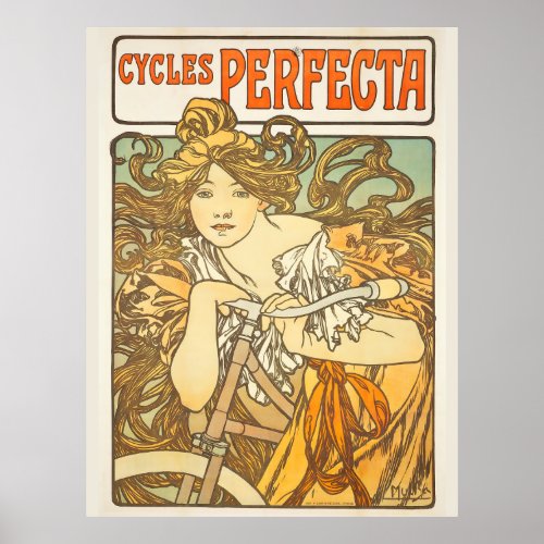 Alfonse Mucha Retro Woman Vintage Cycling Poster