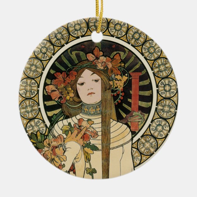 Alfonse Mucha Trappistine Nouveau Ceramic Ornament (Front)