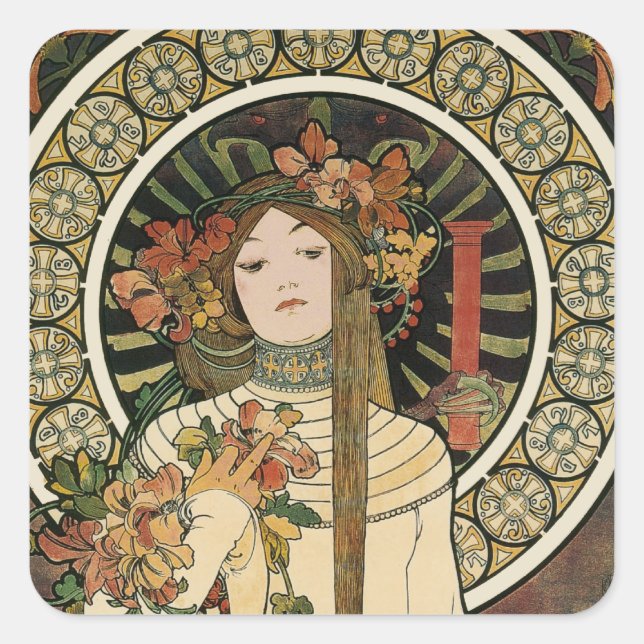 Alfonse Mucha Trappistine Nouveau Square Sticker (Front)