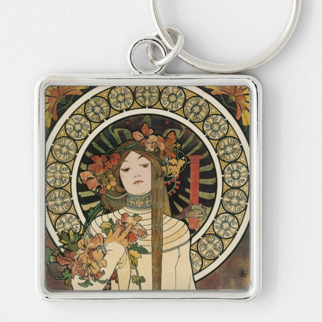 Alfonse Mucha Trappistine Nouveau Vintage Poster Keychain (Front)