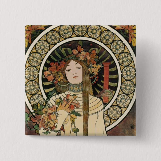 Alfonse Mucha Trappistine Nouveau Vintage Poster Pinback Button (Front)