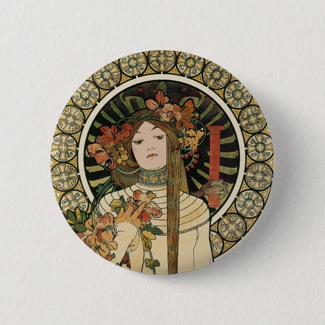 Alfonse Mucha Trappistine Nouveau Vintage Poster Pinback Button (Front)