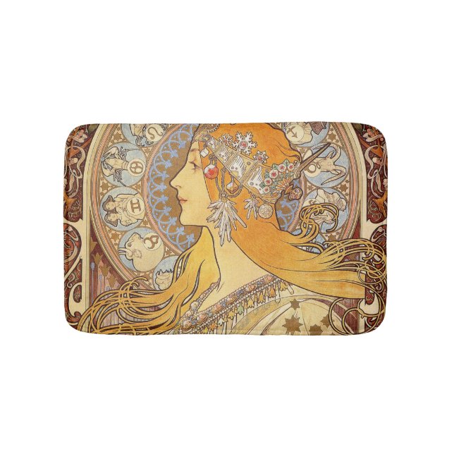 Alfonse Mucha Zodiac Art Nouveau Woman Bathroom Mat (Front)