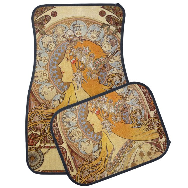 Alfonse Mucha Zodiac Art Nouveau Woman Car Mat (Set)