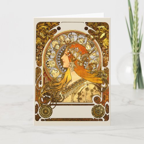 Alfonse Mucha Zodiac Art Nouveau Woman Card