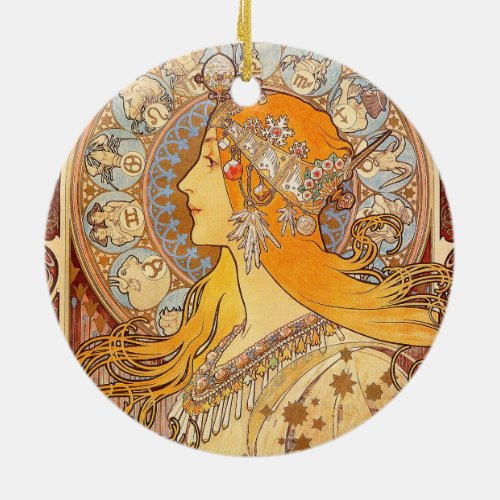 Alfonse Mucha Zodiac Art Nouveau Woman Ceramic Ornament