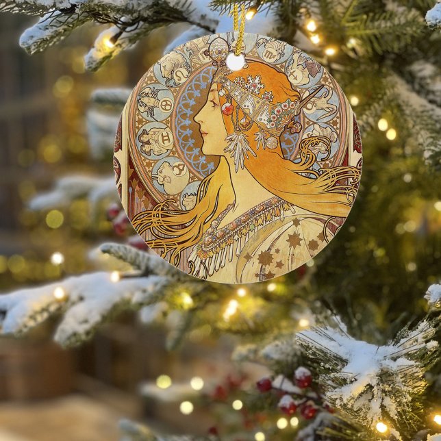 Alfonse Mucha Zodiac Art Nouveau Woman Ceramic Ornament (Creator Uploaded)