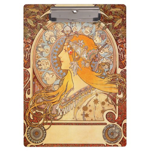 Alfonse Mucha Zodiac Art Nouveau Woman Clipboard