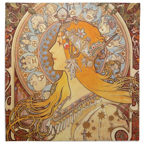 Alfonse Mucha Zodiac Art Nouveau Woman Cloth Napkin