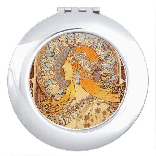 Alfonse Mucha Zodiac Art Nouveau Woman Compact Mirror