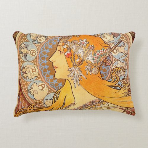 Alfonse Mucha Zodiac Art Nouveau Woman Decorative Pillow