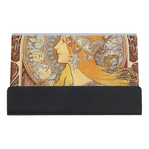 Alfonse Mucha Zodiac Art Nouveau Woman Desk Business Card Holder