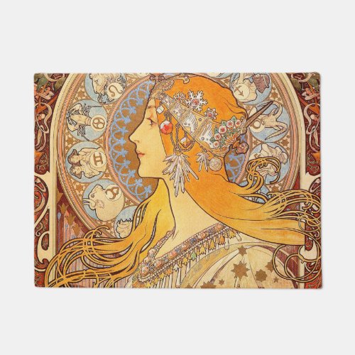 Alfonse Mucha Zodiac Art Nouveau Woman Doormat