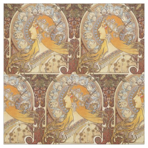 Alfonse Mucha Zodiac Art Nouveau Woman Fabric