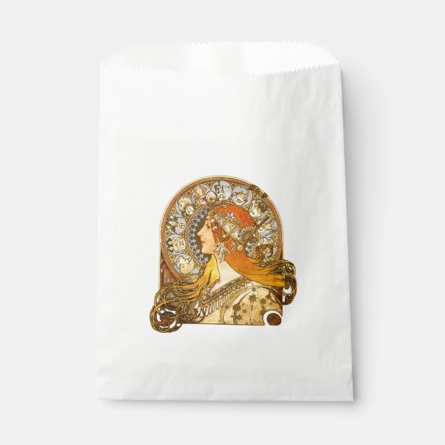 Alfonse Mucha Zodiac Art Nouveau Woman Favor Bag (Front)