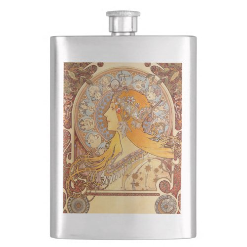 Alfonse Mucha Zodiac Art Nouveau Woman Flask