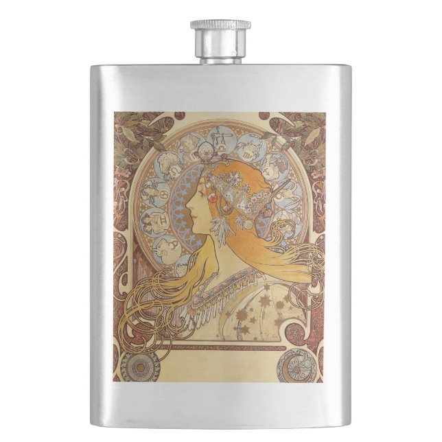 Alfonse Mucha Zodiac Art Nouveau Woman Flask (Front)