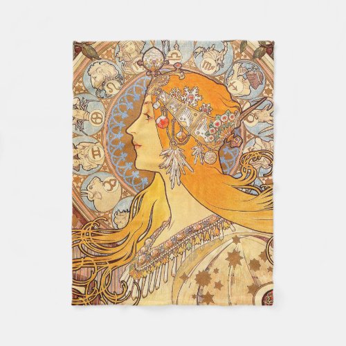 Alfonse Mucha Zodiac Art Nouveau Woman Fleece Blanket