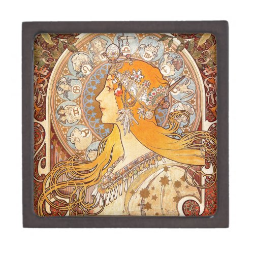 Alfonse Mucha Zodiac Art Nouveau Woman Jewelry Box