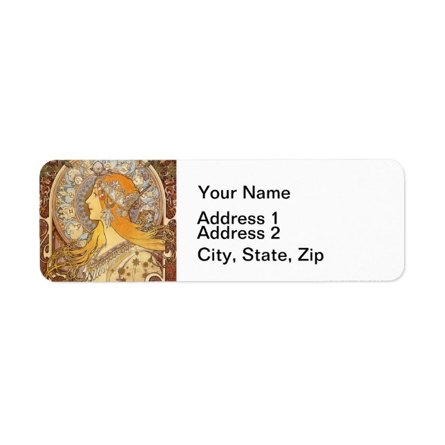 Alfonse Mucha Zodiac Art Nouveau Woman Label (Front)