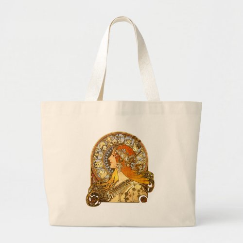 Alfonse Mucha Zodiac Art Nouveau Woman Large Tote Bag