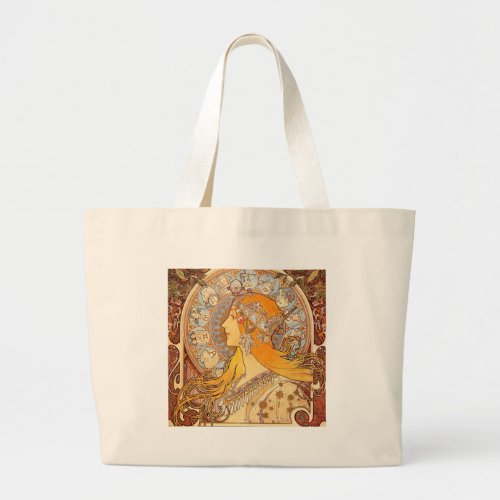 Alfonse Mucha Zodiac Art Nouveau Woman Large Tote Bag