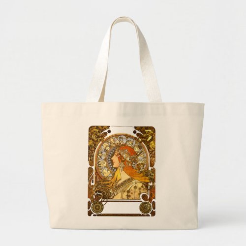 Alfonse Mucha Zodiac Art Nouveau Woman Large Tote Bag