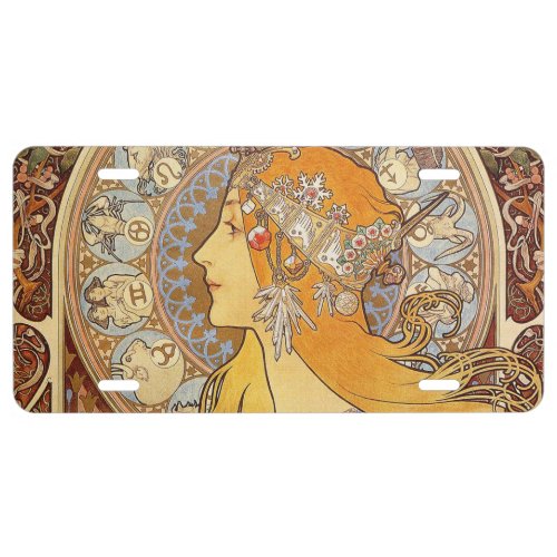 Alfonse Mucha Zodiac Art Nouveau Woman License Plate