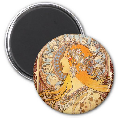 Alfonse Mucha Zodiac Art Nouveau Woman Magnet
