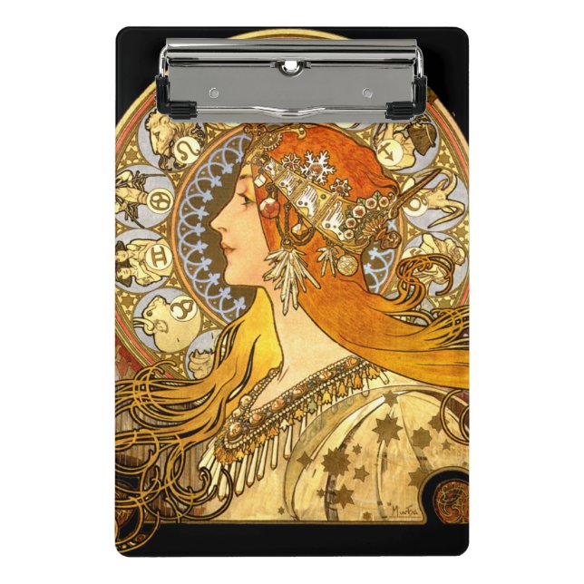 Alfonse Mucha Zodiac Art Nouveau Woman Mini Clipboard (Front)