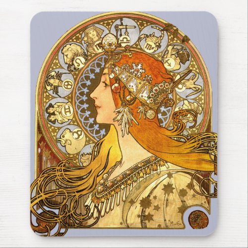 Alfonse Mucha Zodiac Art Nouveau Woman Mouse Pad