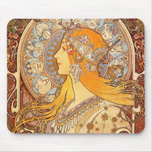 Alfonse Mucha Zodiac Art Nouveau Woman Mouse Pad