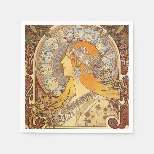 Alfonse Mucha Zodiac Art Nouveau Woman Napkins (Front)