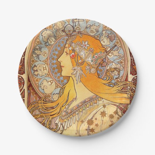 Alfonse Mucha Zodiac Art Nouveau Woman Paper Plates