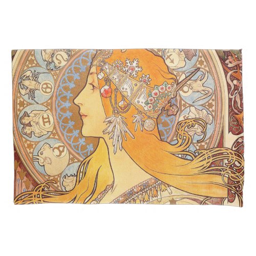 Alfonse Mucha Zodiac Art Nouveau Woman Pillowcase