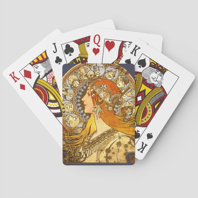 Alfonse Mucha Zodiac Art Nouveau Woman Poker Cards (Back)